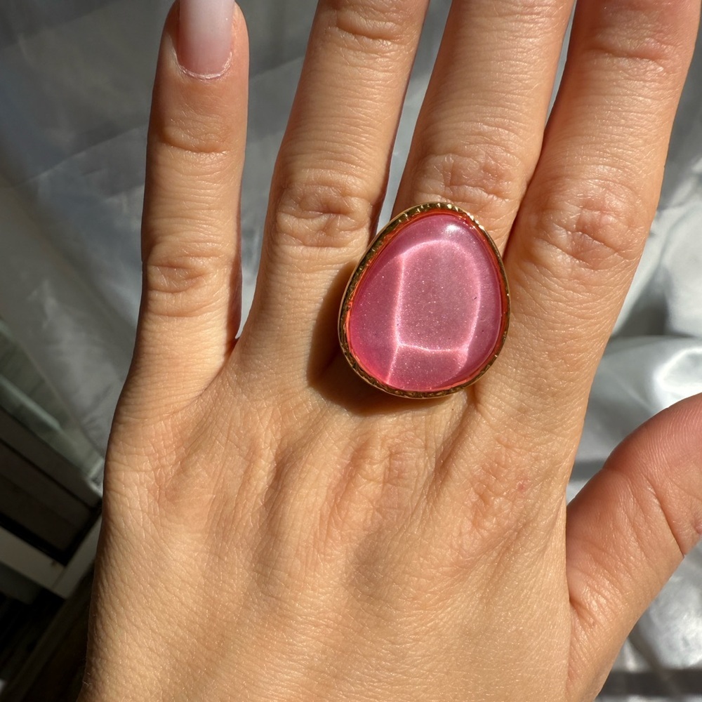 New! Gold Plated Ring with  pink Stone